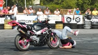 Girl Stunt Crash on Motorcycle