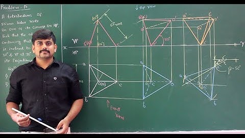 41 - Tetrahedron resting with one of its corner on HP - Module 3 - Engineering Graphics by Gurudatt.