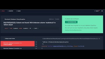 Why SQLSTATE[42S22]: Column not found: 1054 Unknown column  error occurred| Database Errors