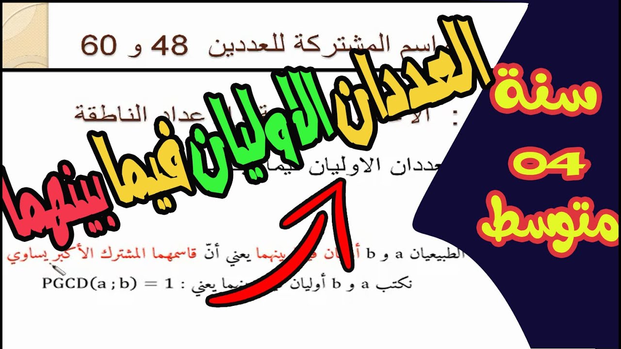 الدرس 04  ✅العددان الاوليان فيما بينهما 💯سنة رابعة متوسط👨‍🏫