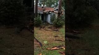 Severe weather causes a tree to collapse onto a home