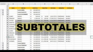 COMO HACER SUBTOTALES EN EXCEL