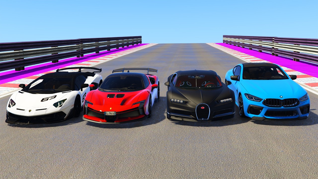 GTA 5 : SUPERCARS VS LONGEST JUMP CHALLENGE !!