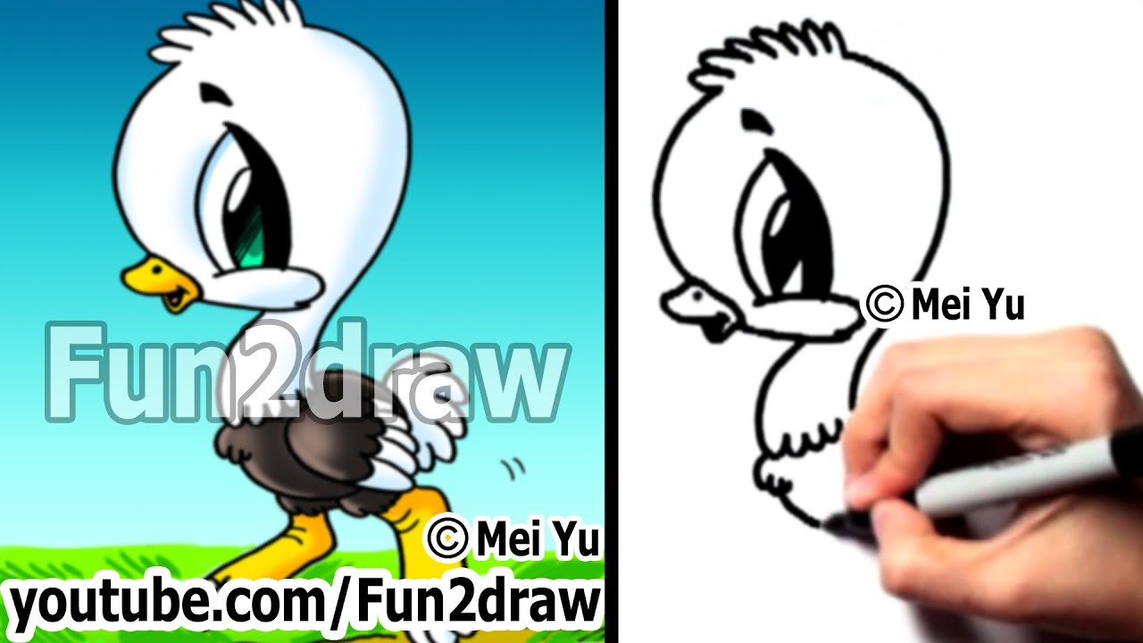 Easy Cartoon Drawing - Draw a Cute Ostrich - Fun Things to Draw - Fun2draw  (Online Art Tutorials) - YouTube