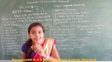 B.COM 3rd sem/CA /Problems  profit prior to incorporation-3 Basavaraddi BA and Bcom College Dharwad.