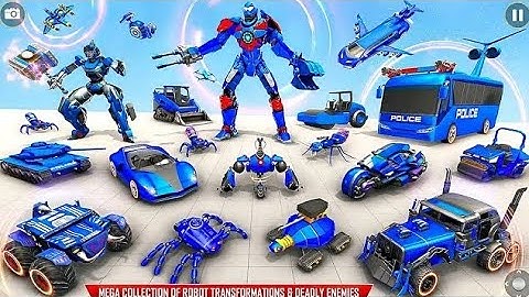 Flying Police Bus Robot: Lion Robot Car Game 2023 - Android iOS Gameplay