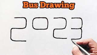 How to draw Bus from number 2023 | Easy bus Drawing for beginners | number drawing