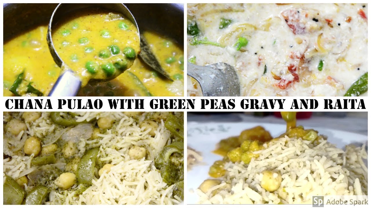 Lunch Meal Chana Pulao With Green Peas Potato Gravy And Onion Tomato