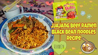 Samyang Jjajang Blackbean Ramen Noodles Recipe🍜 | Korean Beef Ramen | @I, Mirae ✨ #recipe #ramen