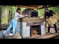 OFF GRID LIVING // WOOD FIRED PIZZA OVEN Day 8 | 1st FIRE to CURE BRICK | Cob Clay w/ Feet - Ep. 110