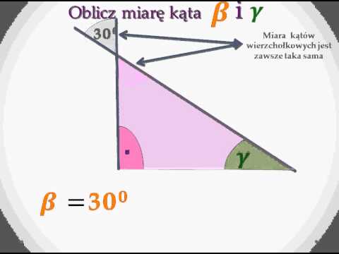 Obliczanie miar kątów w trójkacie prostokątnym znając miarę kąta wierzchołkowego