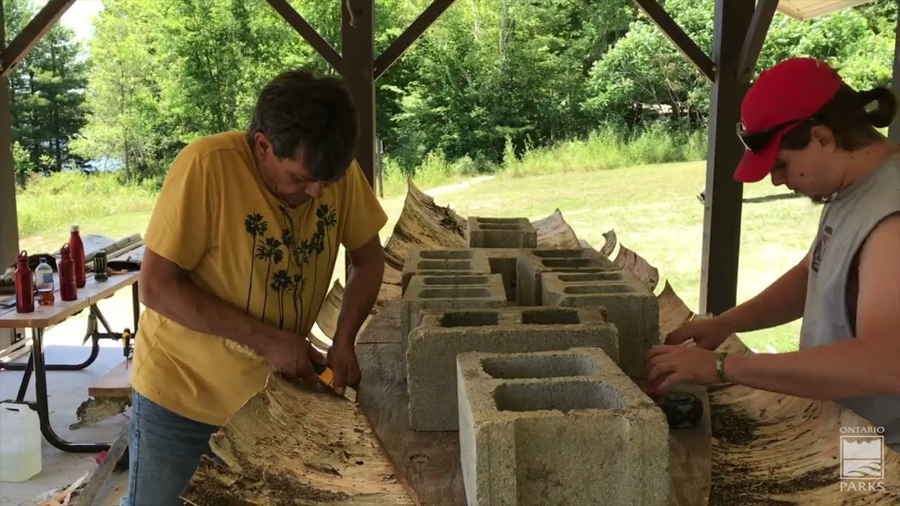 Algonquin birchbark canoe build at Murphys Point