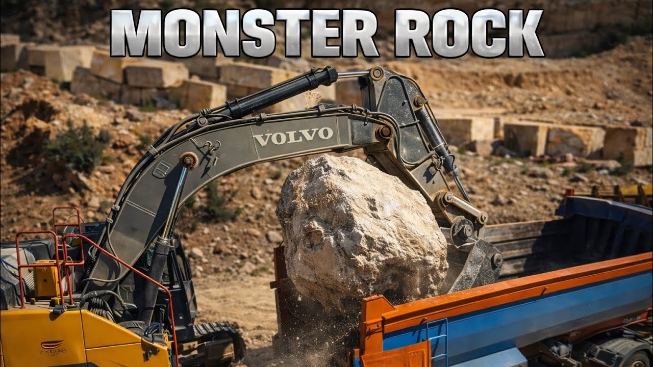 VOLVO EC380EL Loads a Massive Rock into a Semi Truck | Insane Power!