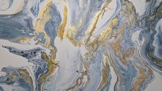 Open Cup Pour on Large Canvas - Blue, White, Gold