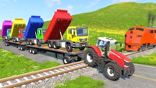 Dump Truck Speed Bumps Flatbed Transport Tractor Truck Car Rescue - Cars vs Rails - BeamNG.drive screenshot 2