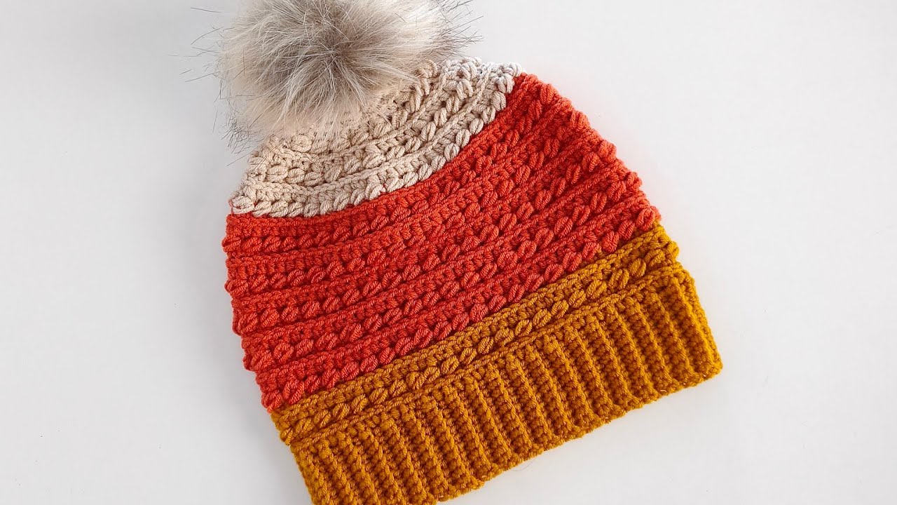 Kolay Örgü Bere Modeli Yapılışı | Tığ İşi Ponponlu Bere Nasıl Örülür?/Renk Geçişli Ve Dokulu Bere