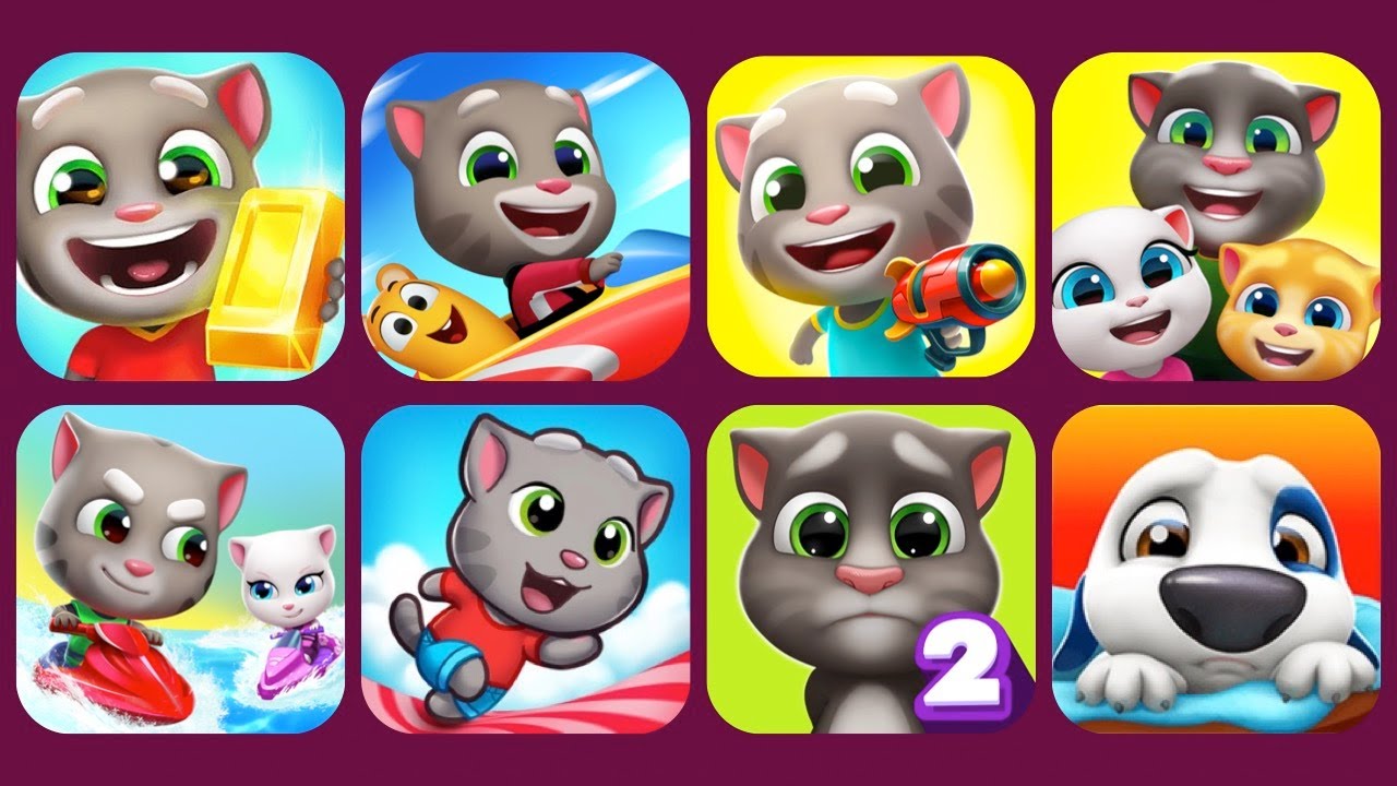 Talking Tom Gold Run, Talking Tom Friends, Talking Tom Jetski 2, Talking Tom Candy Run, Talking Tom
