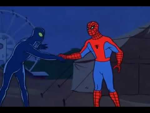 3 Spidermans Pointing at Each Other<br/>