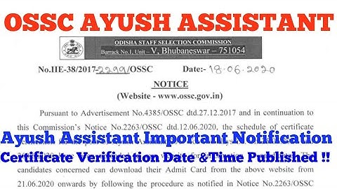 OSSC Ayush Assistant Important Important Information !!