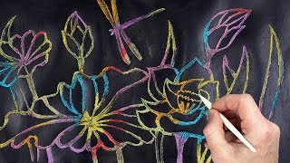 oil pastel scratch spring easy dragonfly diy flowers