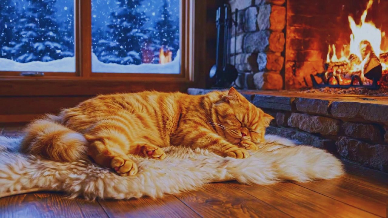 🐱 Warm Fireplace & Cute Orange Cat for Ultimate Relaxation & Cozy Sleep 🔥 Tonight