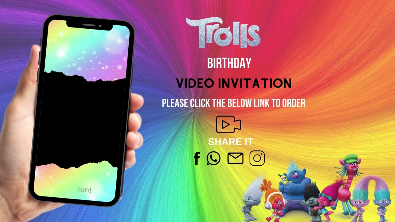 Trolls Birthday Invitation - Trolls Celebration Theme Party Invite