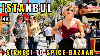 Istanbul Turkey 2026 Summer 4K Walking Tour | Sirkeci to Spice Bazaar | Markets, Cafes & Tourists