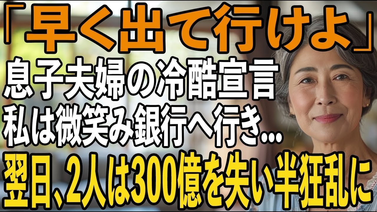 「早く出て行けよ」姑の私を冷たく追い払った息子夫婦のたった一言。その夜、私は静かに微笑み姿を消した→翌日、300億を失う代償を知った2人は顔面蒼白に【シニアライフ】【60代以上の方へ】