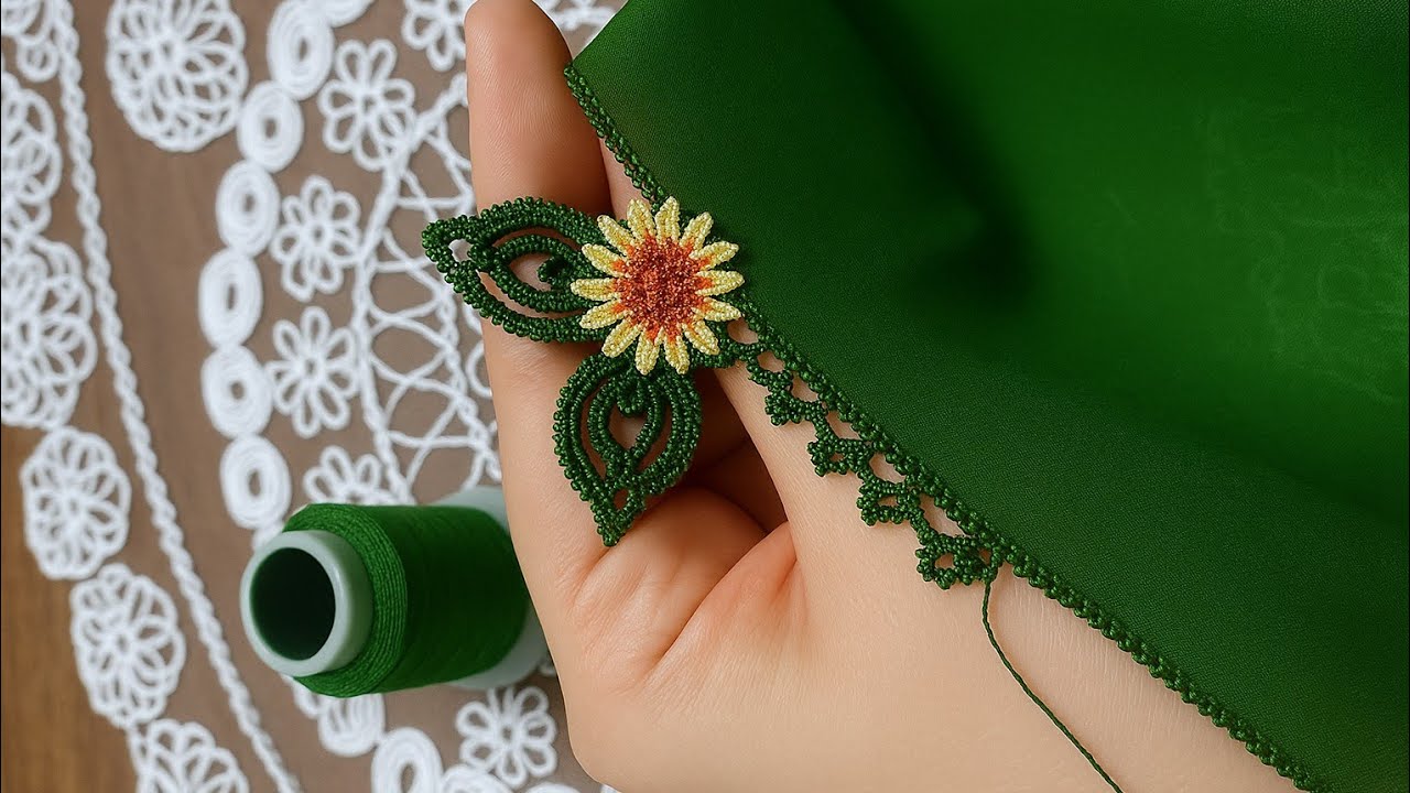 113/MUHTEŞEM GÖRÜNTÜSÜYLE YAPRAKLI PAPATYA TIĞ OYASI 🌼