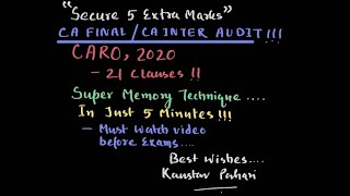Memory technique in 5 mins//CA FINAL/INTER AUDIT // AUDIT CARO 2020 21 CLAUSES //#CA #icai #cafinal