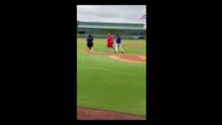 Tommy throwing first pitch at GYBA nite at round rock express