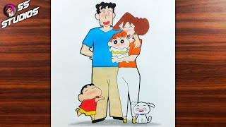 How to draw Shinchan and his Family || Easy drawing || Shinchan screenshot 4