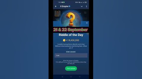 X empire riddle of the day 21 september|Musk empire riddle|#shorts #short #youtubeshorts