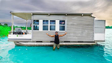 24hr FLOATING TINY HOME Catch & Cook CHALLENGE!!! (hot shower)