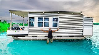 24hr FLOATING TINY HOME Catch & Cook CHALLENGE!!! (hot shower)