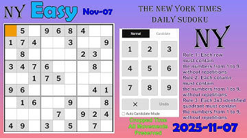 The New York Times Daily Sudoku 2025-11-07 Easy
