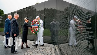 Cindy McCain lays wreath at Vietnam Memorial