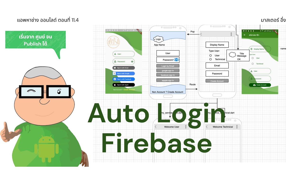 สอน เขียน app android  Update 2022  Auto Login บน Firebase Flutter EP11.4 วีดีโอ สอนเขียนแอพ Flutter