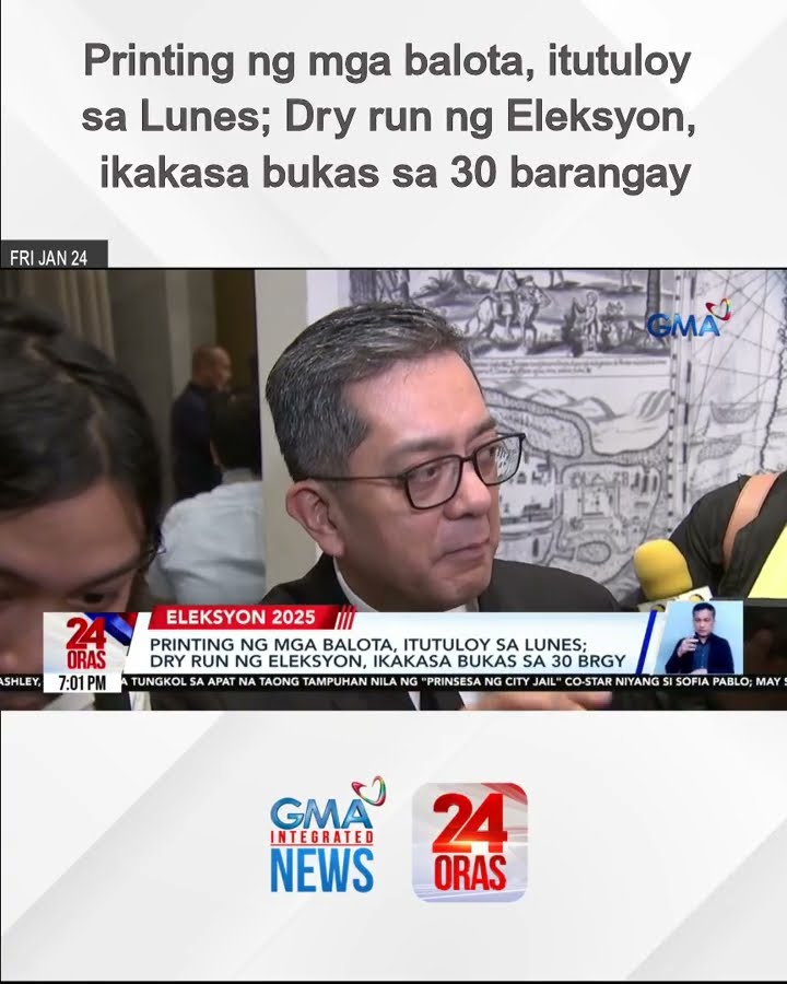 Printing ng mga balota, itutuloy sa Lunes; Dry run ng Eleksyon, ikakasa bukas sa... | 24 Oras