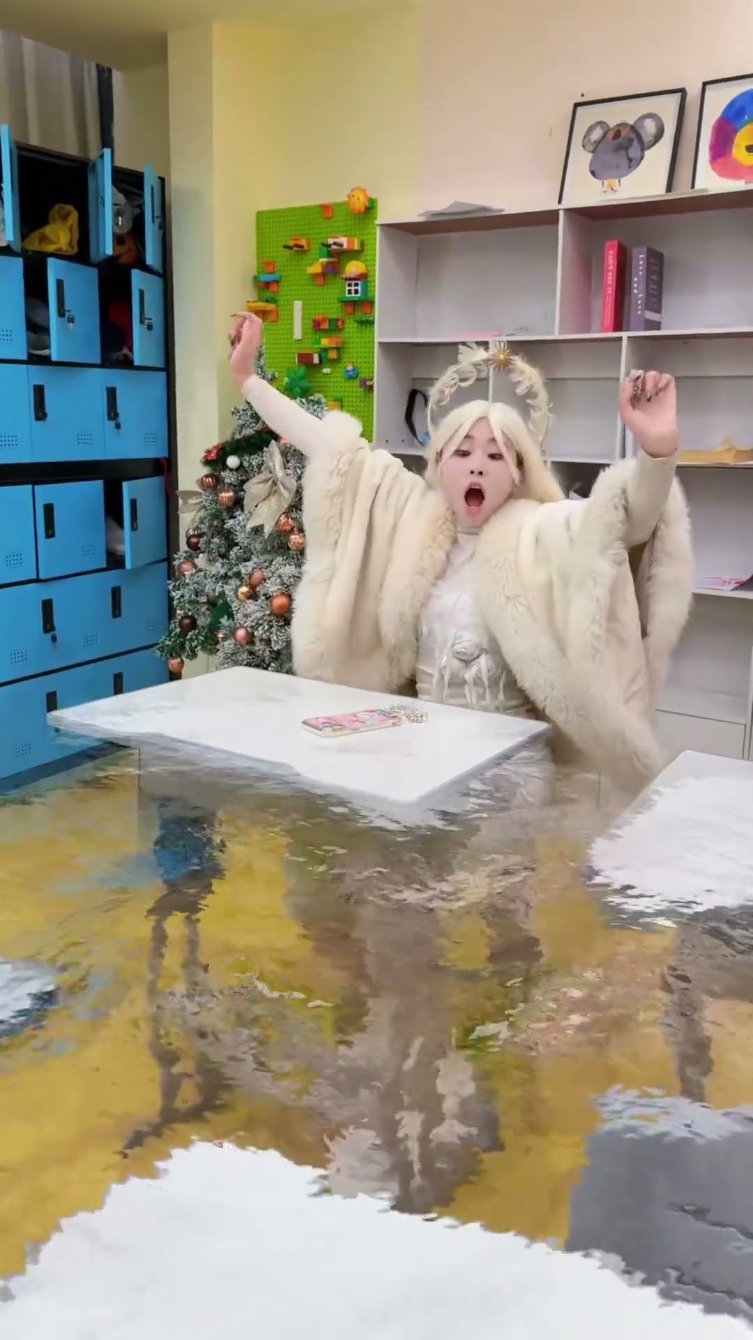 The stupid clown accidentally knocked over the water and flooded the classroom! #Clown #Angel