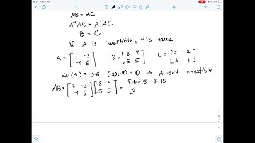 Let A,B and C be square matrices such that AB=AC , If A \neq 0 , then B=C ... | Plainmath