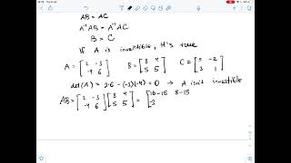 Let A,B and C be square matrices such that AB=AC , If A \neq 0 , then B=C ... | Plainmath