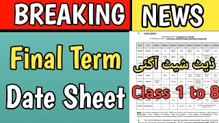 Final Term Date Sheet 2026 | 3rd Term Official Date Sheet 2026 By PECTA | SBA Annual term Exams