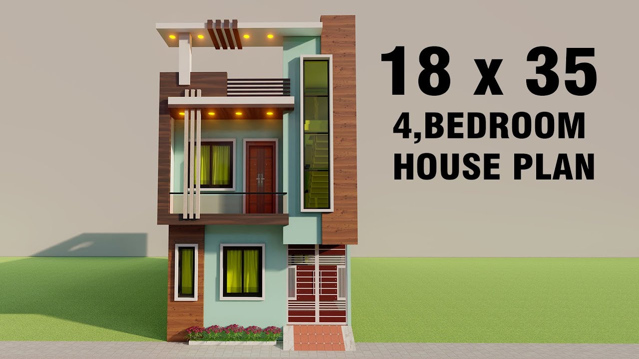Small 3D house elevation,18 by 35 4 bedroom house design,3D ghar ka naksha,new house map,3D ghar