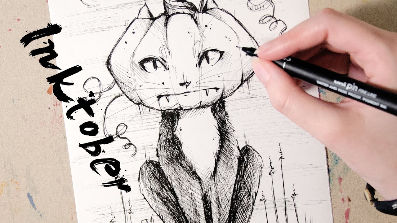 Speed Drawing "Pumpkin Head" - INKTOBER - YouTube.