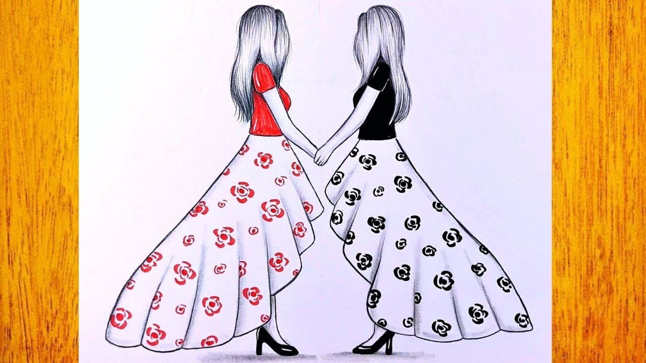 How to draw girl best friends || step by step || easy girls drawings ...