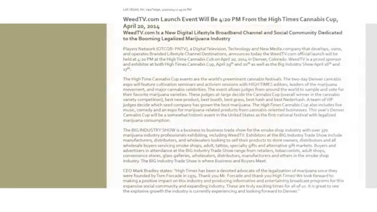 WeedTV.com Launch Event Will Be 4:20 PM From the High Times Cannabis Cup, April 20, 2014