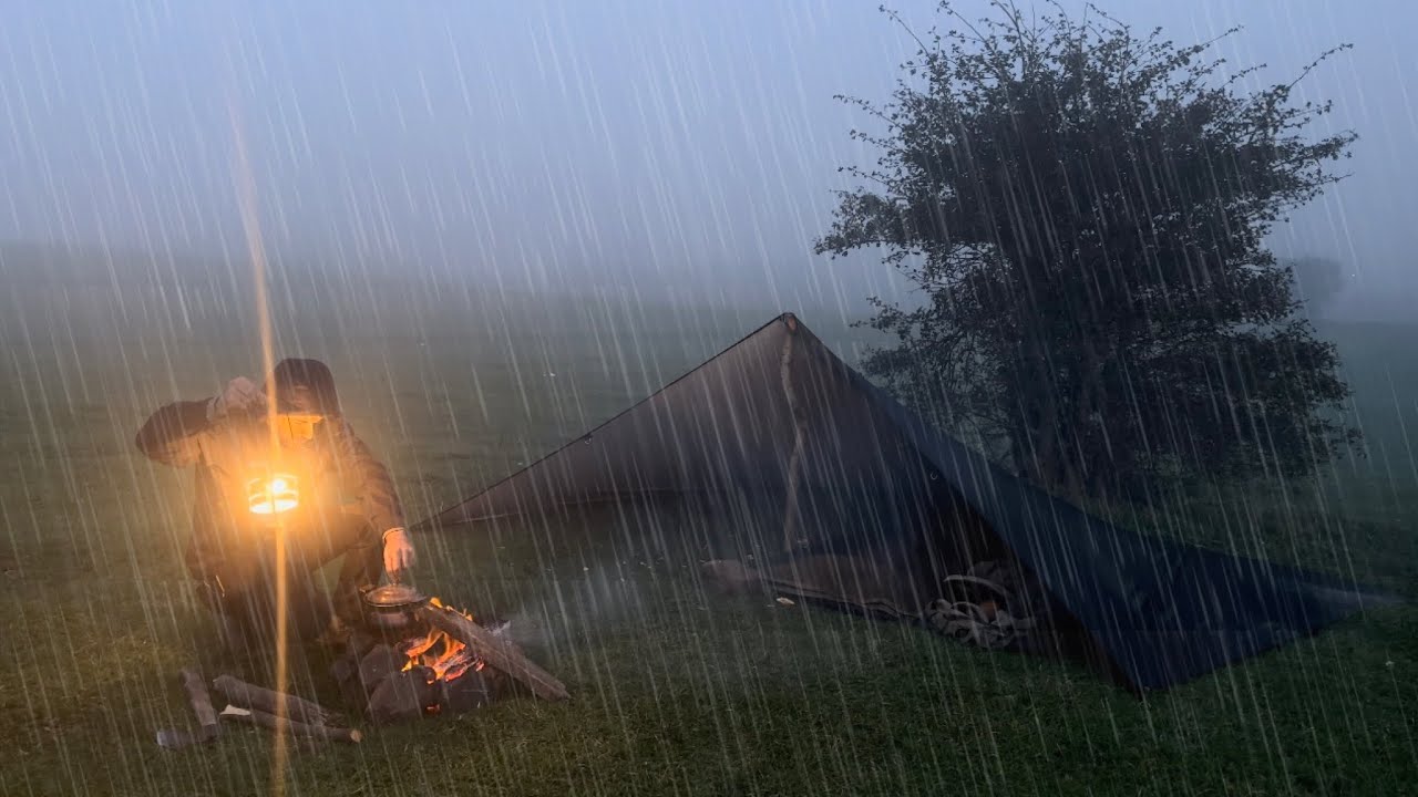 SOLO CAMPING in HEAVY RAIN [ Relaxing in the Tent shelter, ASMR ] - YouTube