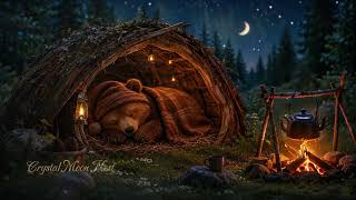 Cozy Forest Night Piano 🌲 Crackling Fire, Crickets & Frog Sounds