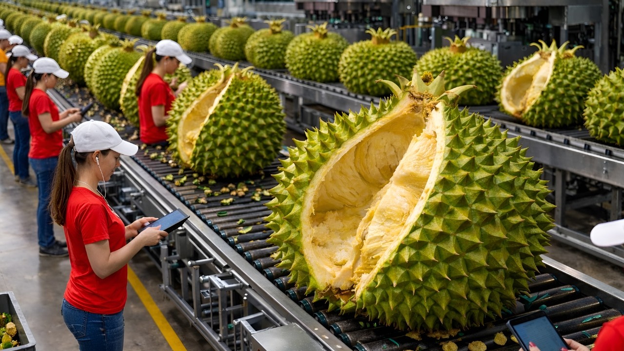 Durian Rind Processing Inside a Modern Durian Processing Factory | How Durian Shell Waste Is ...